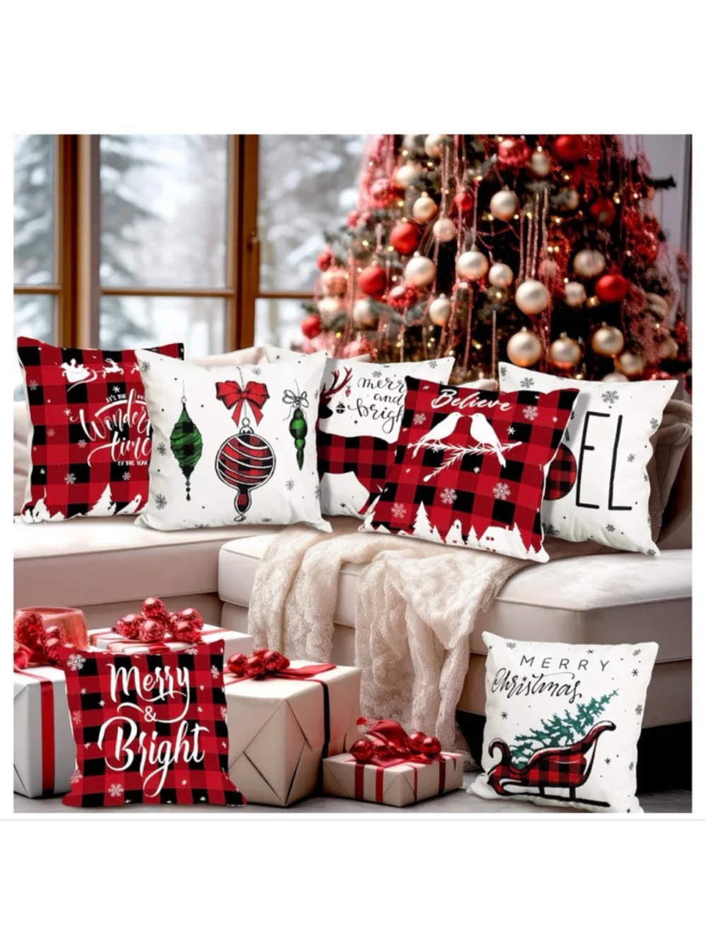 NEW 12 Pcs Christmas Pillow Covers Red & Black Buffalo Plaid 18 x 18''
